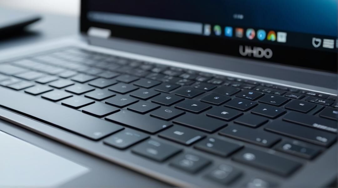 Top Bild Barrierefreiheit Aufgeklappter Laptop mit Tastatur